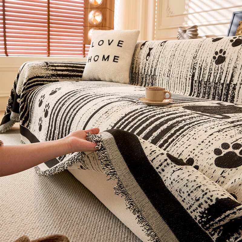 Cartoon PAW estampado Chenille Anti-Scratch Show Couch Tapa