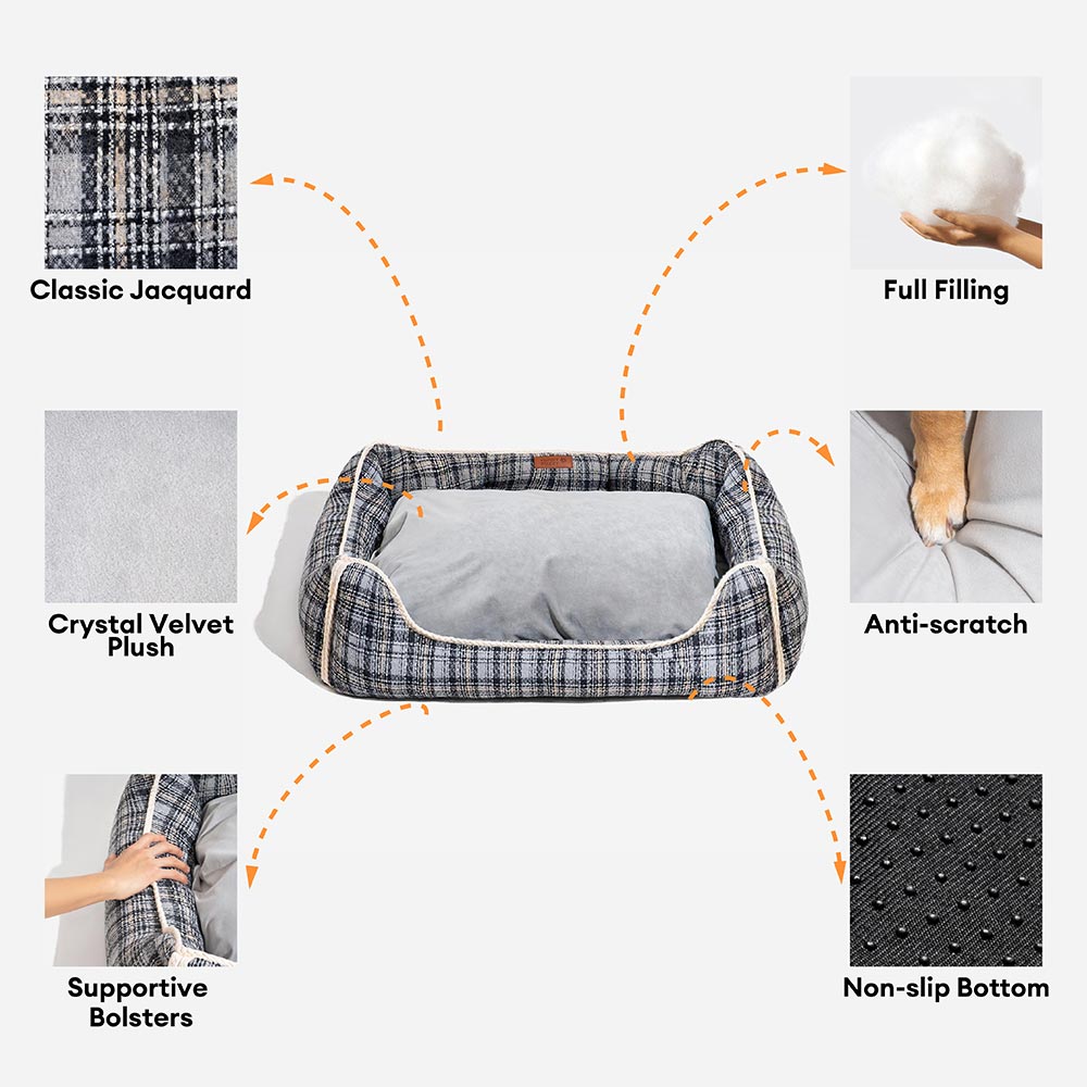 Bed de perro calmante de perros de refuerzo retro a cuadros clásico - Retiro nostálgico