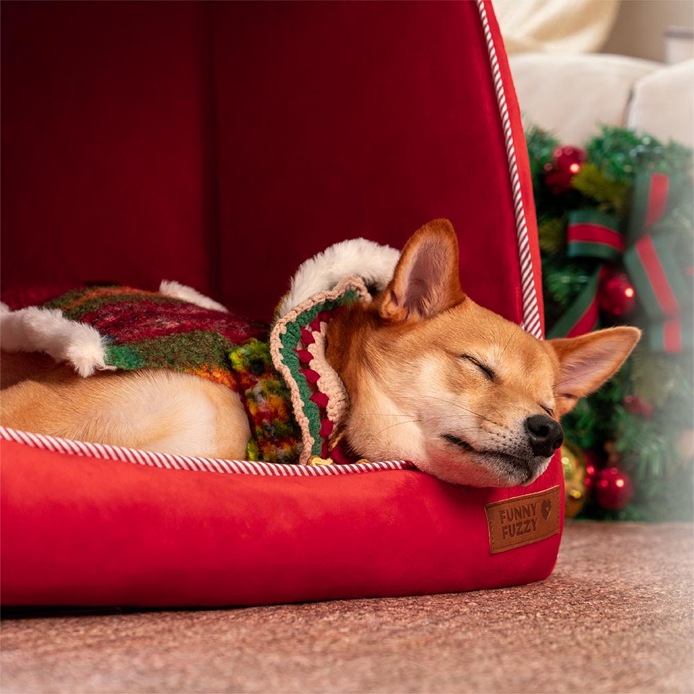 Cama de perros ortopédico festivo de la casa de nieve - Calidez de Navidad