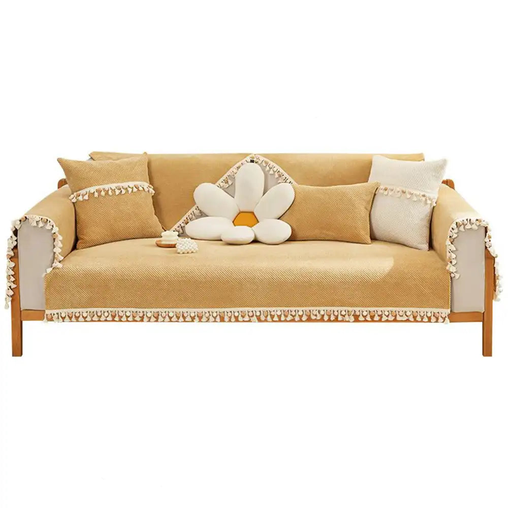 Boho Corduroy Durable Sofa Protector Couch Cover with Tassels