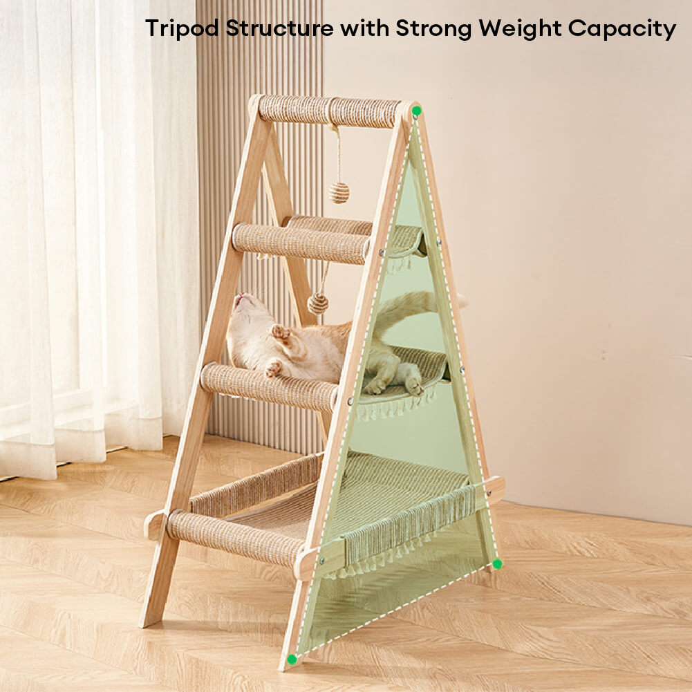 Sturdy Tripod Wooden Sisal 2-in-1 Cat Hammock Cat Tree