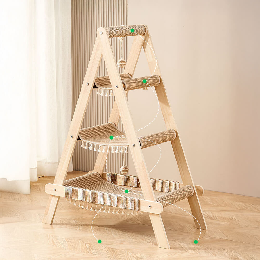 Sturdy Tripod Wooden Sisal 2-in-1 Cat Hammock Cat Tree
