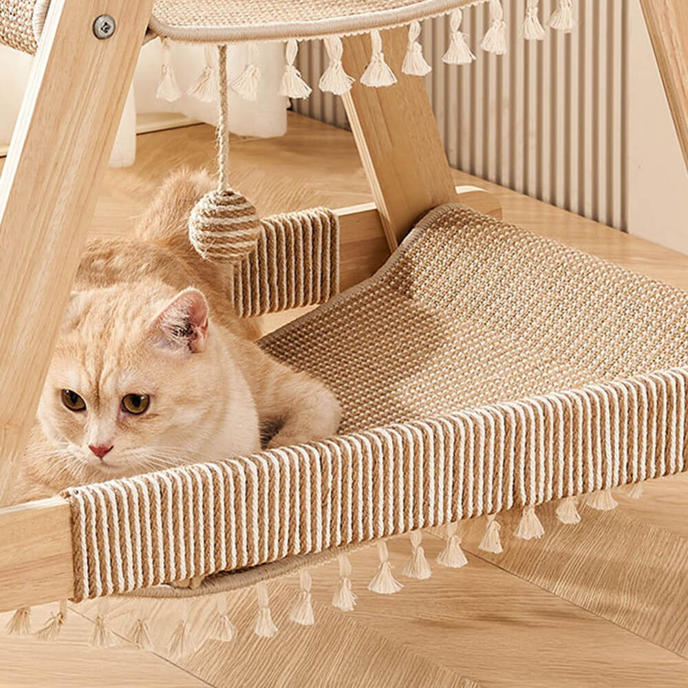 Sturdy Tripod Wooden Sisal 2-in-1 Cat Hammock Cat Tree
