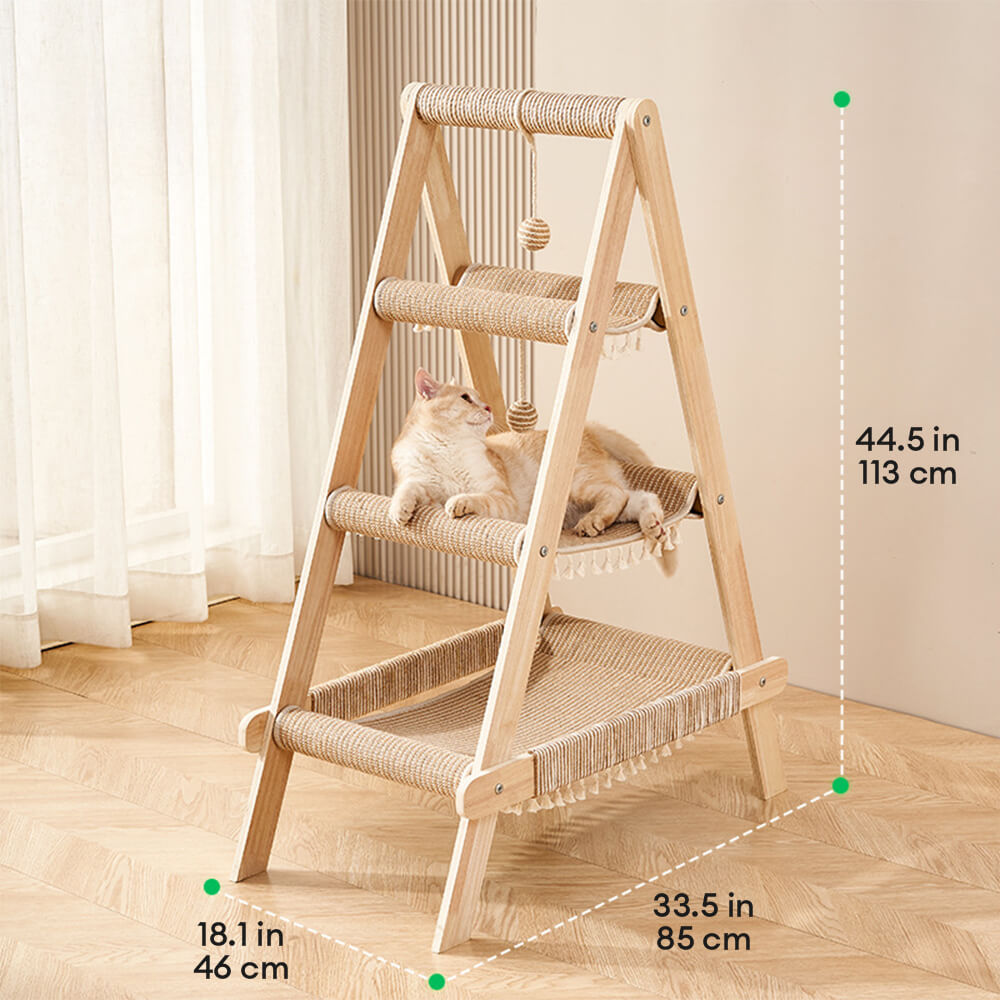 Sturdy Tripod Wooden Sisal 2-in-1 Cat Hammock Cat Tree
