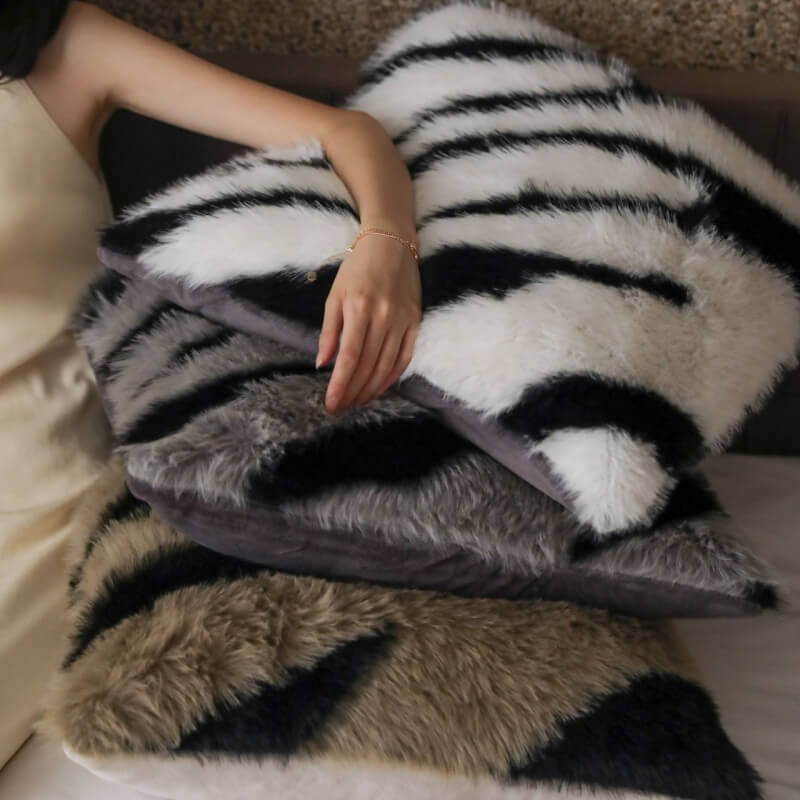 Ensemble de draps en fourrure épaisse et moelleuse zèbre