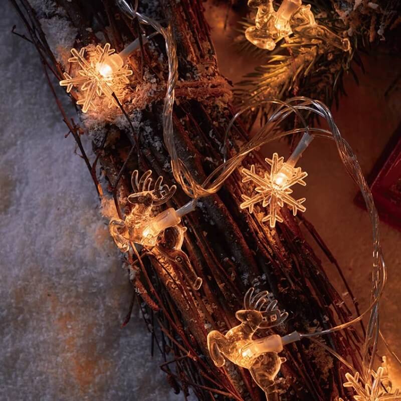 Lumières LED Renne de Noël et flocon de neige Guirlande lumineuse USB