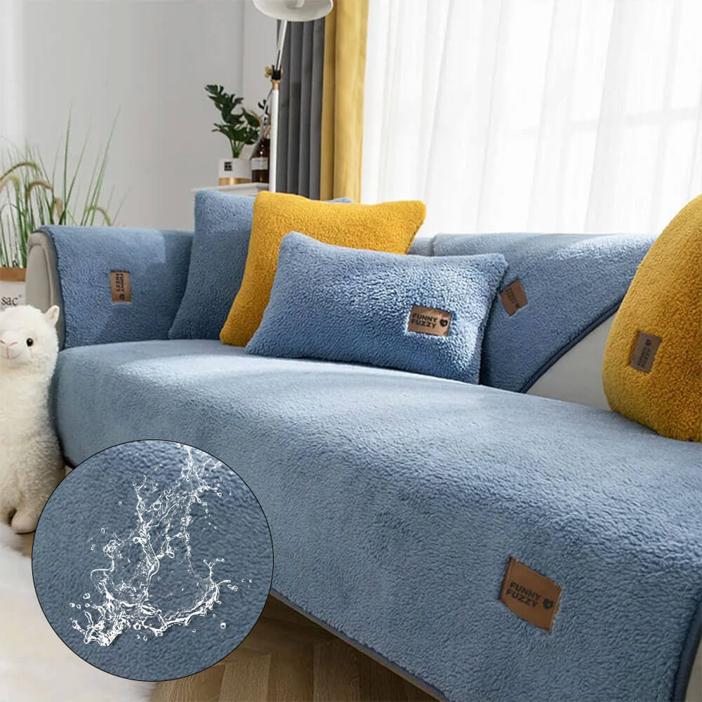 Housse de protection imperméable et épaisse en fausse polaire Sherpa antidérapante pour canapé