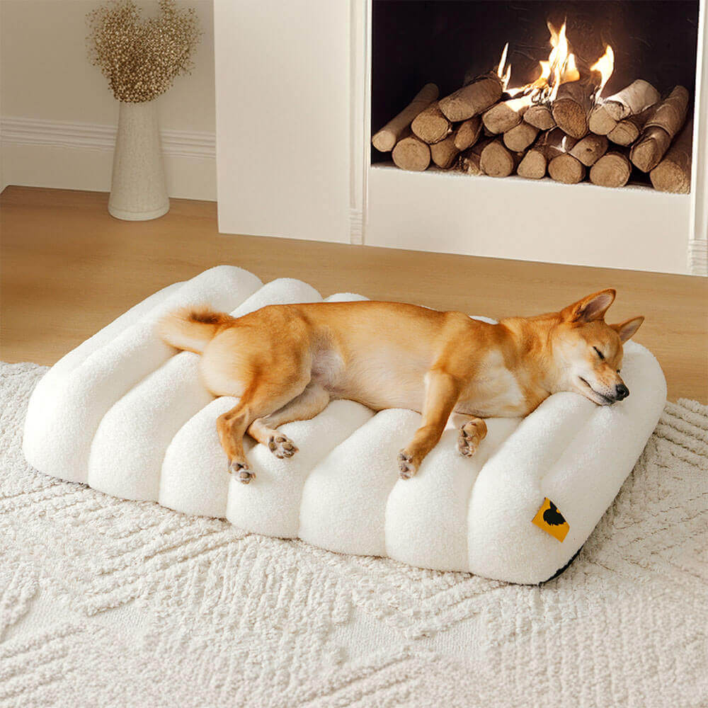 Camas de perros planas cremosas grandes y lavables - pastel de queso