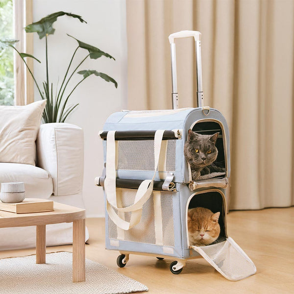 Double-Layer Spacious Multi-Cat Travel Rolling Pet Carrier Bag with Wheels