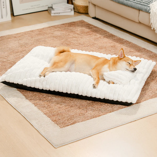 Plush Fluffy Thick Comfort Calming Dog Bed with Pillow