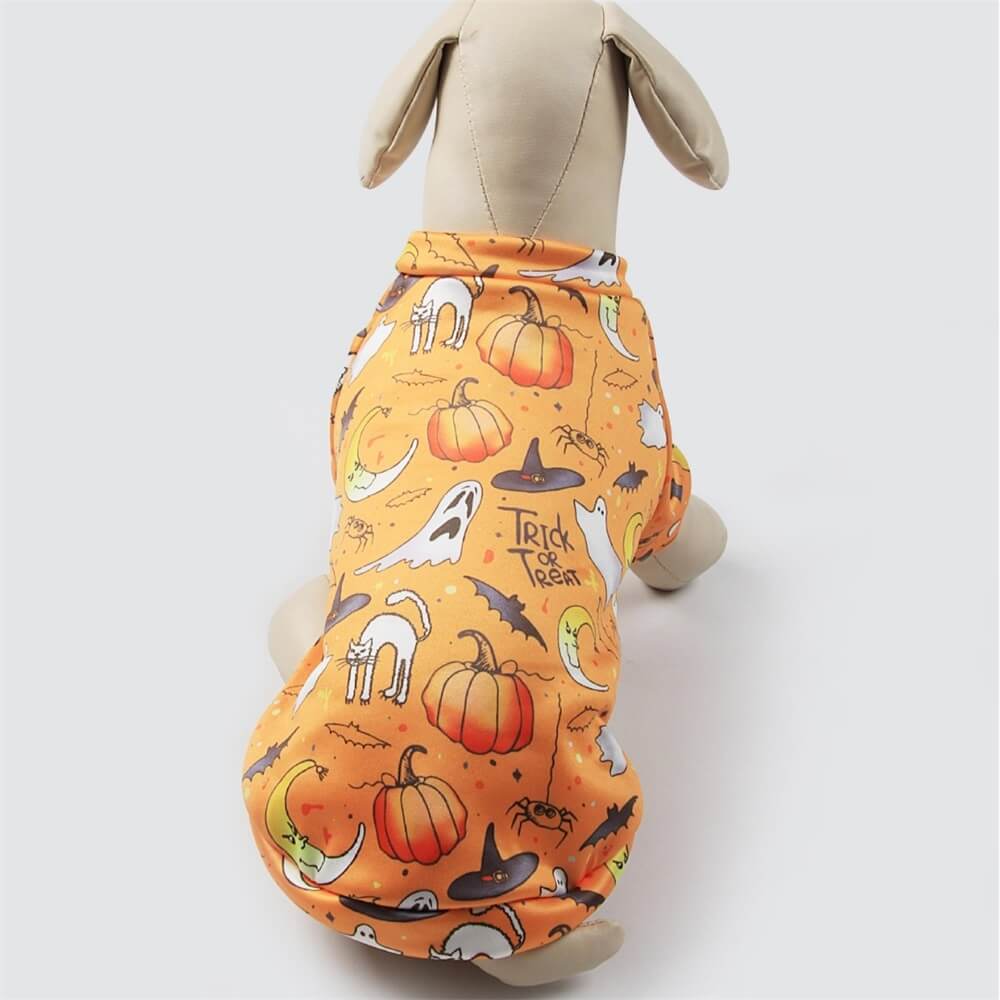 Plüschbedrucktes Halloween-Haustierkostüm | Warmes Kürbis- und Geisterdesign für Herbst und Winter