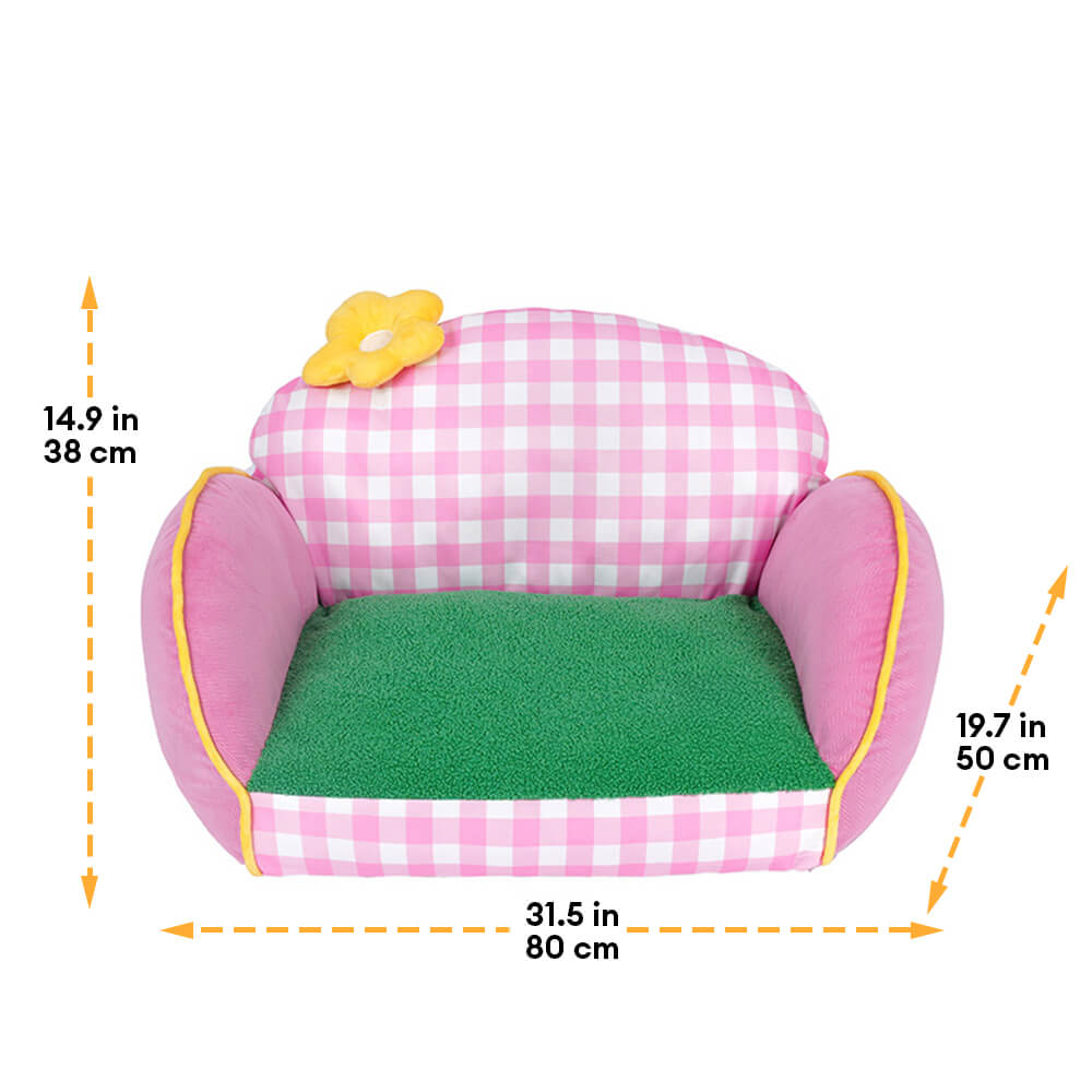 Charming Pink Checkered Washable Dog & Cat Sofa Bed