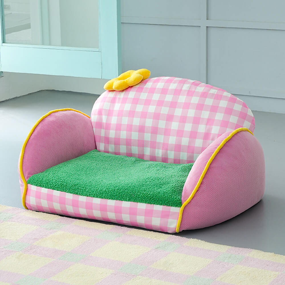 Charming Pink Checkered Washable Dog & Cat Sofa Bed