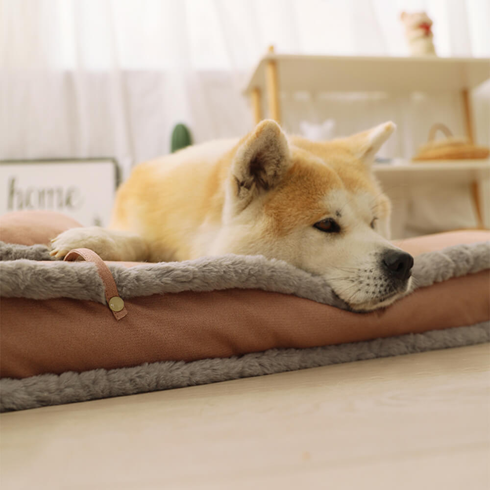 Luxurious Retro Faux Leather Sleep Dipe Did Dog Cama con almohada