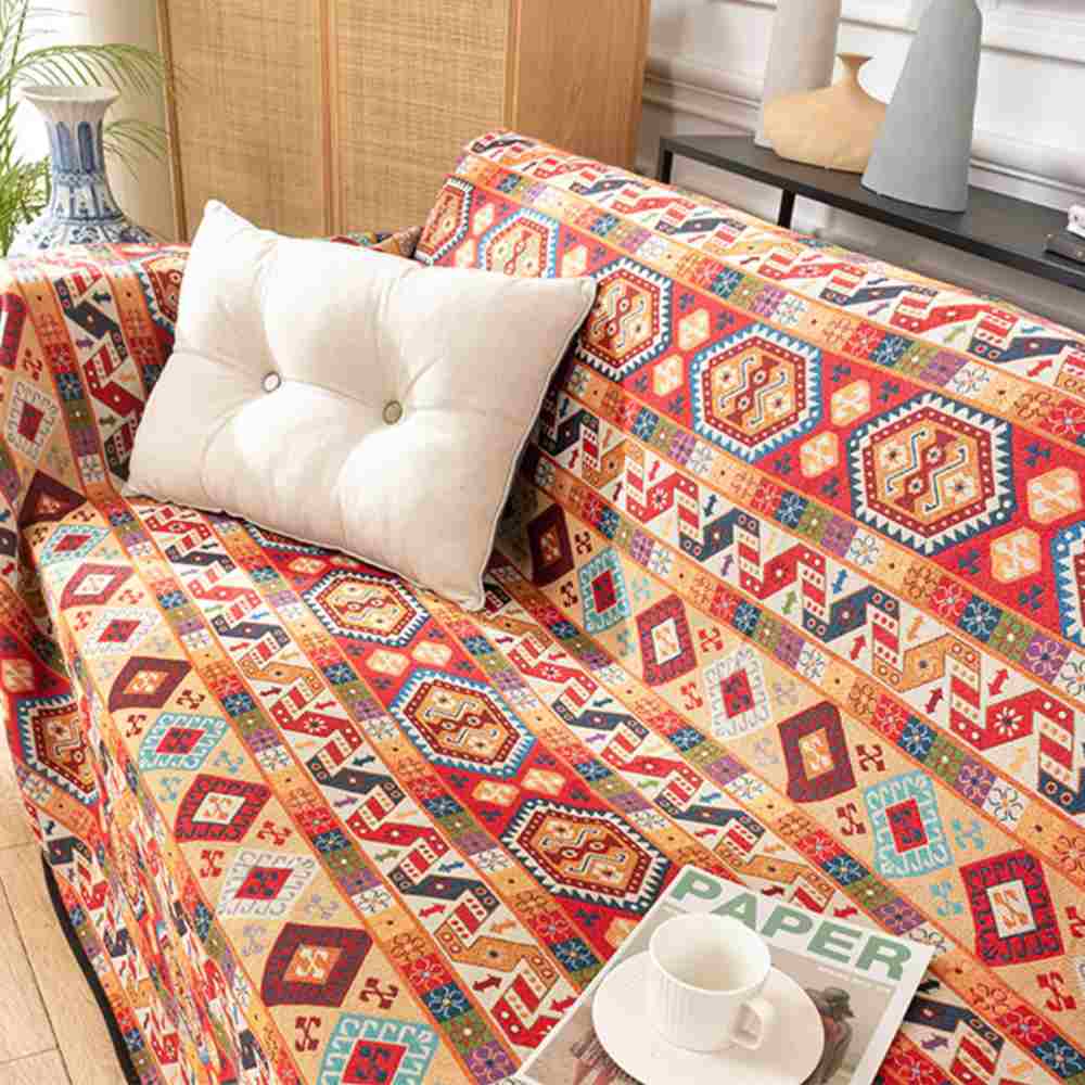 Couverture de canapé multifonctionnelle en jacquard marocain