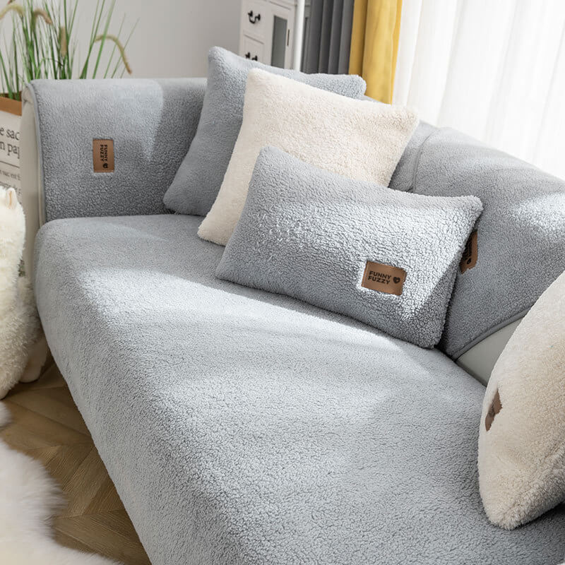 Wasserdichter, dicker, flauschiger, rutschfester Couchbezug aus Kunst-Sherpa-Fleece