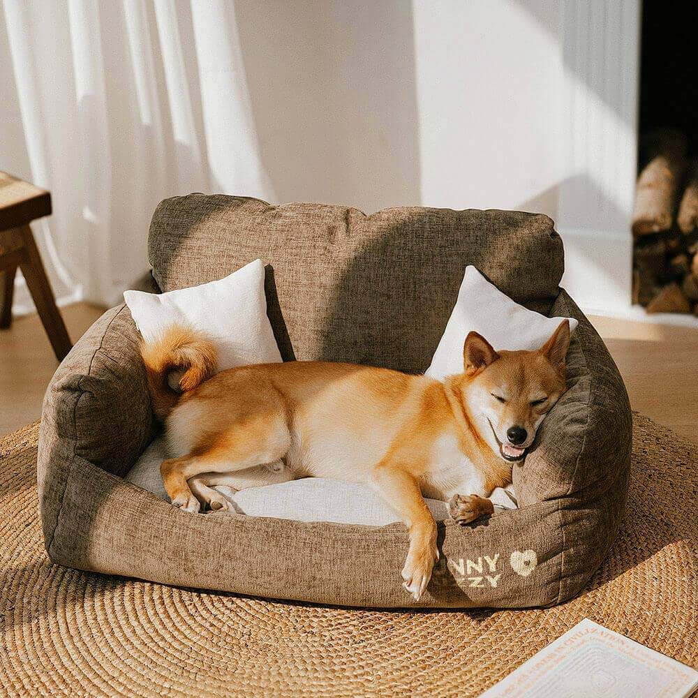 Canapé-lit pour chien et chat en tissu chenille de style vintage