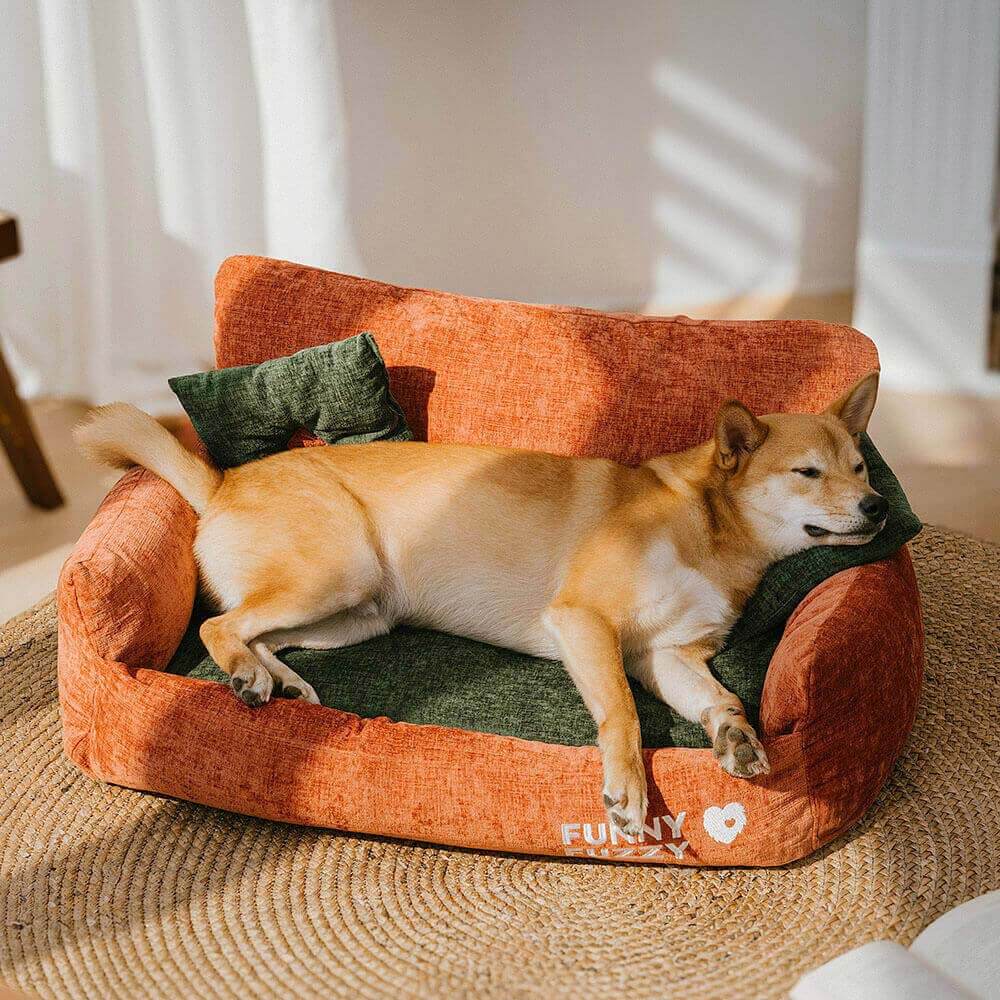 Canapé-lit pour chien et chat en tissu chenille de style vintage