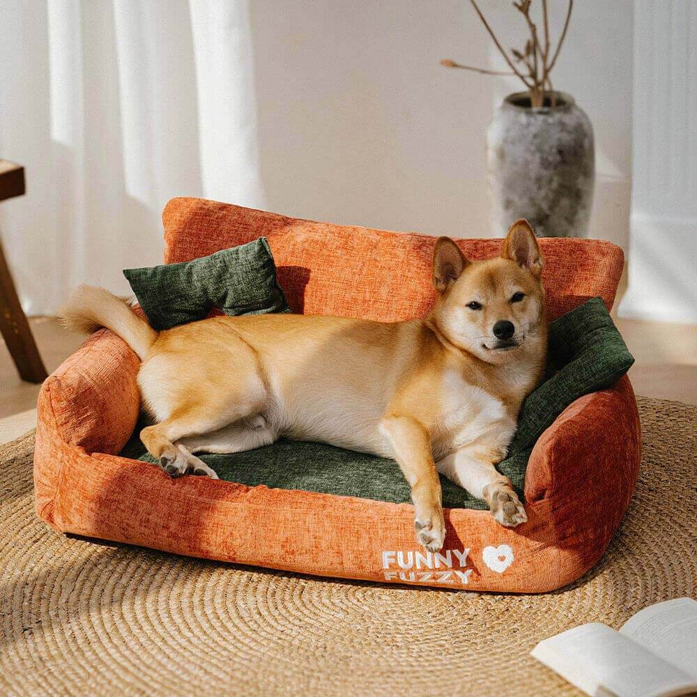 Canapé-lit pour chien et chat en tissu chenille de style vintage